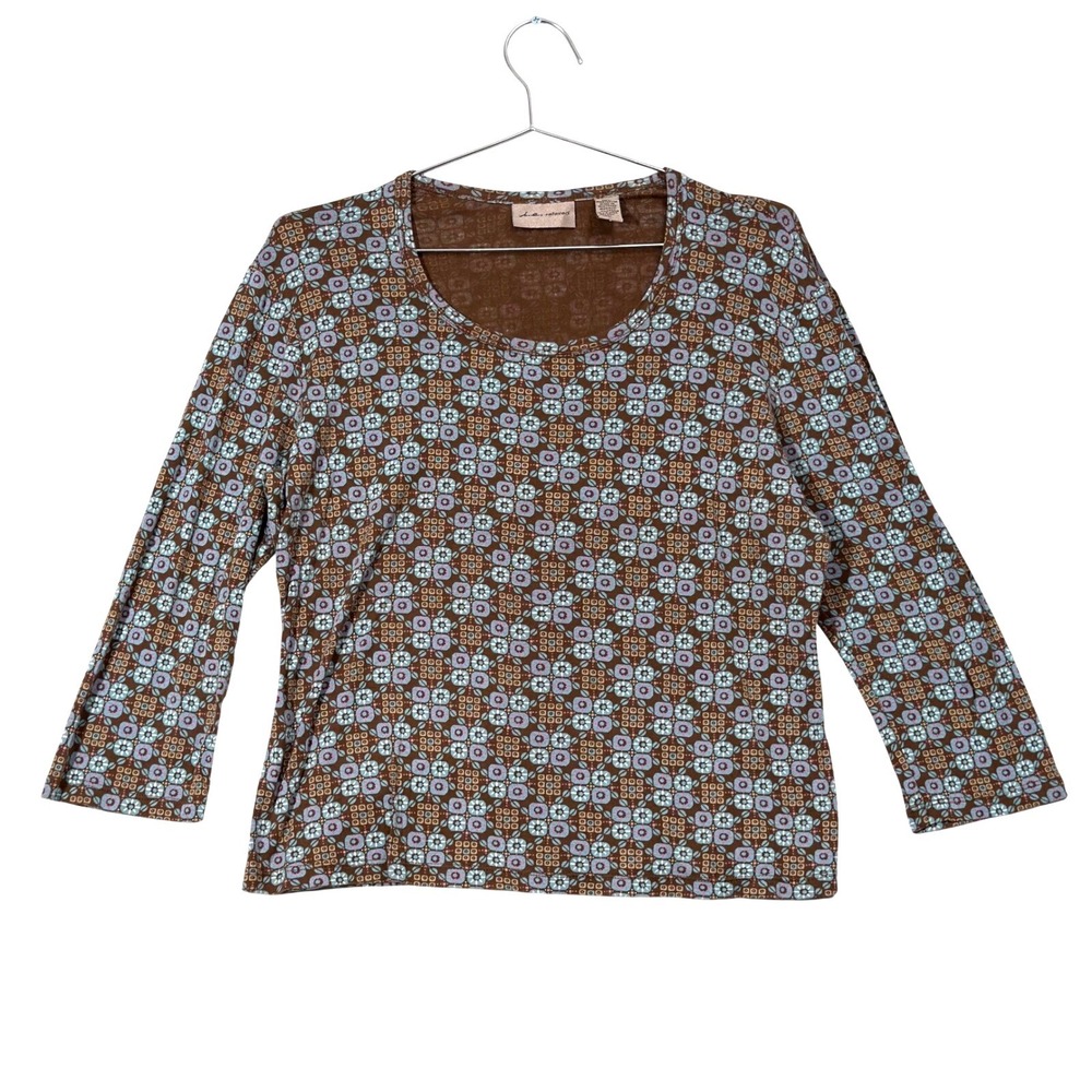 i.e. relaxed Top Vintage Y2K Floral boho retro 3/4 sleeve Geometric Cotton Shirt